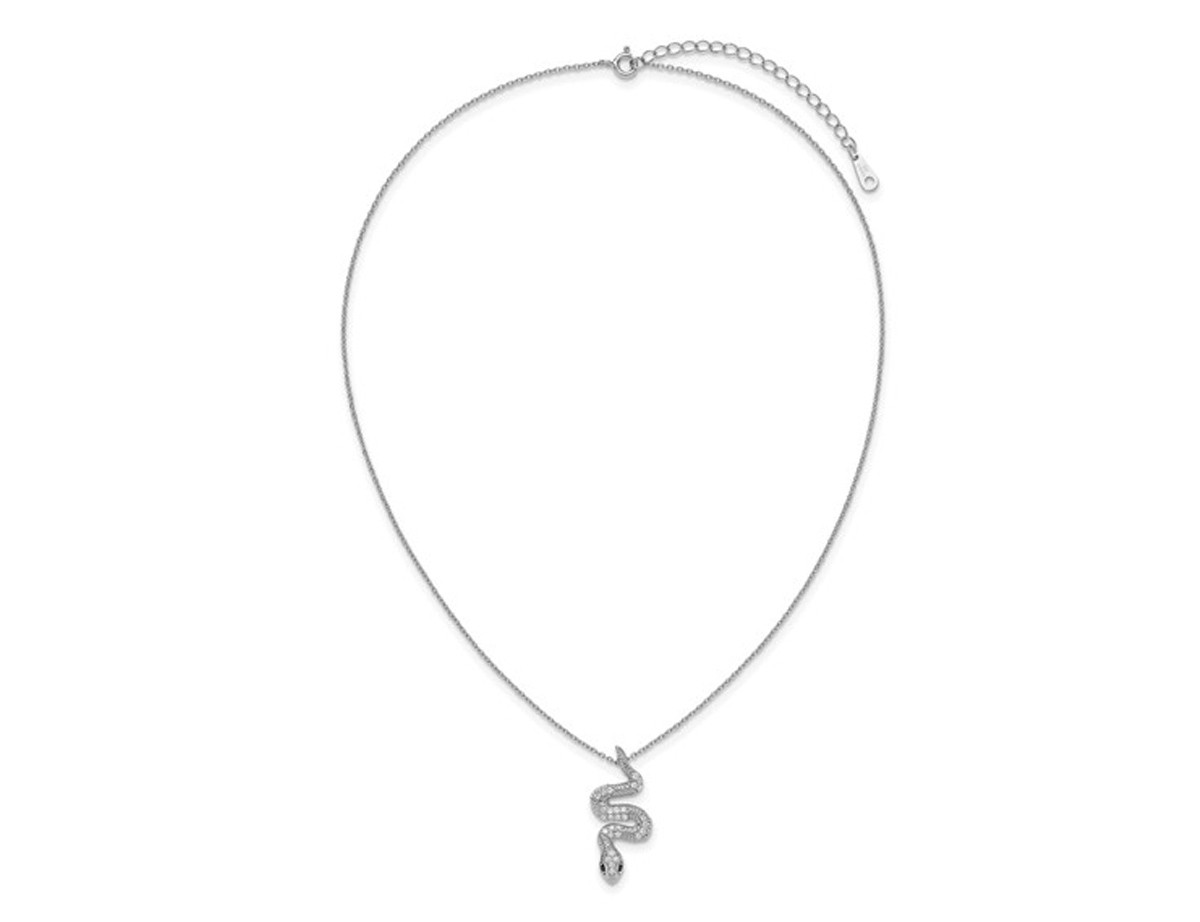 Sterling Silver Snake Pendant with Black and White Synthetic Cubic Zirconias