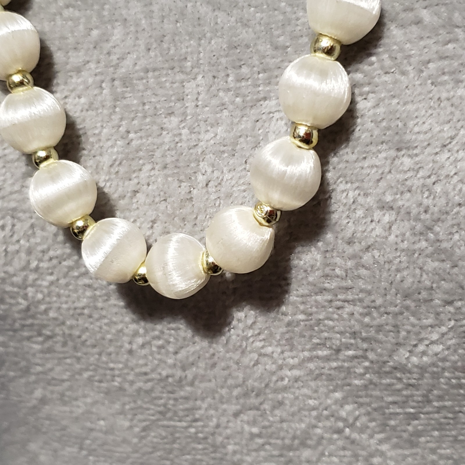 VTG Bead Necklace White Silk Satin Wrapped Boho Retro Glam Fairy Coquette Chic