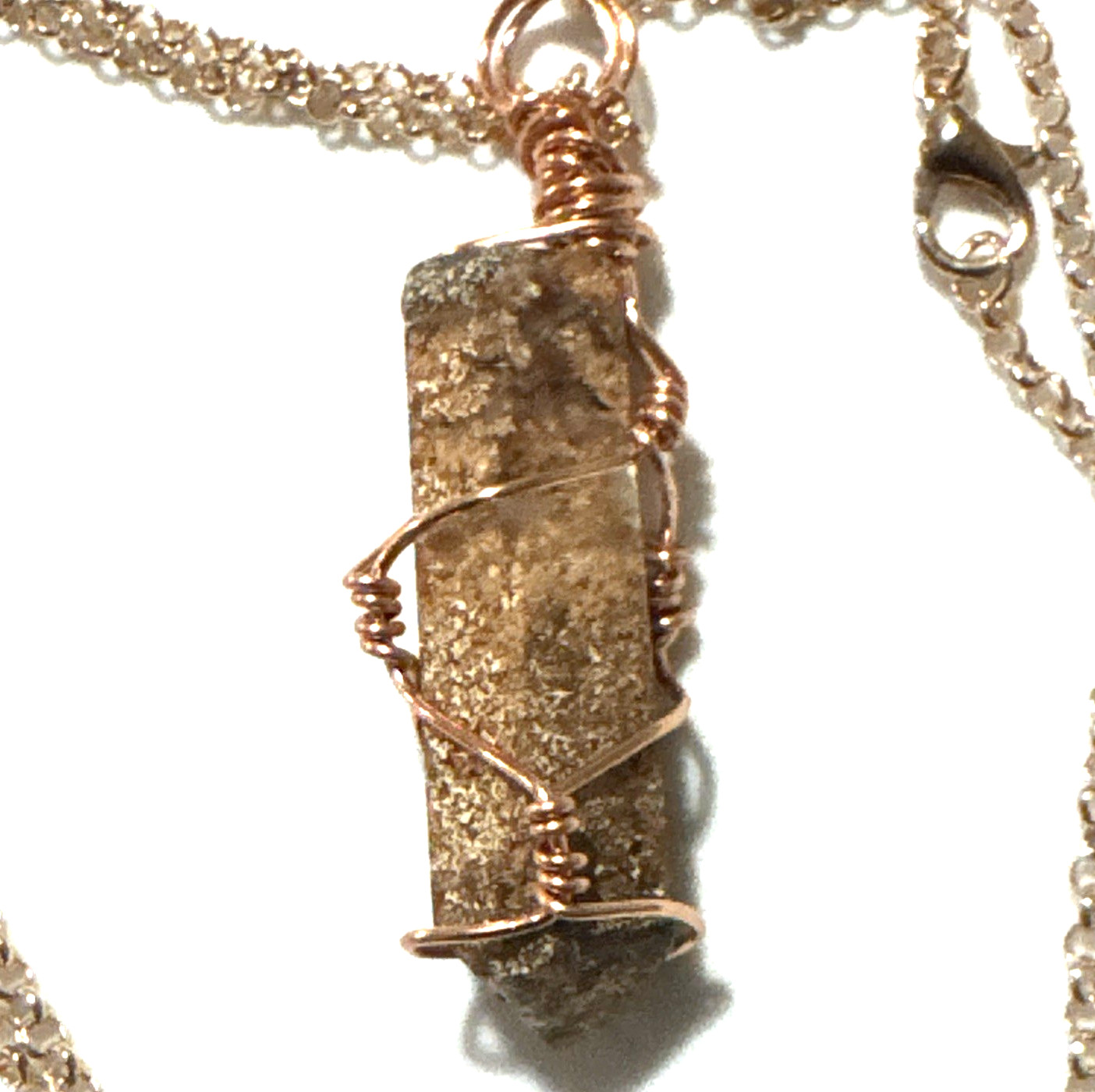 Tower Pendant Moss Agate Necklace Jewelry Rose Gold Tone 21″ Chain Genuine Stone