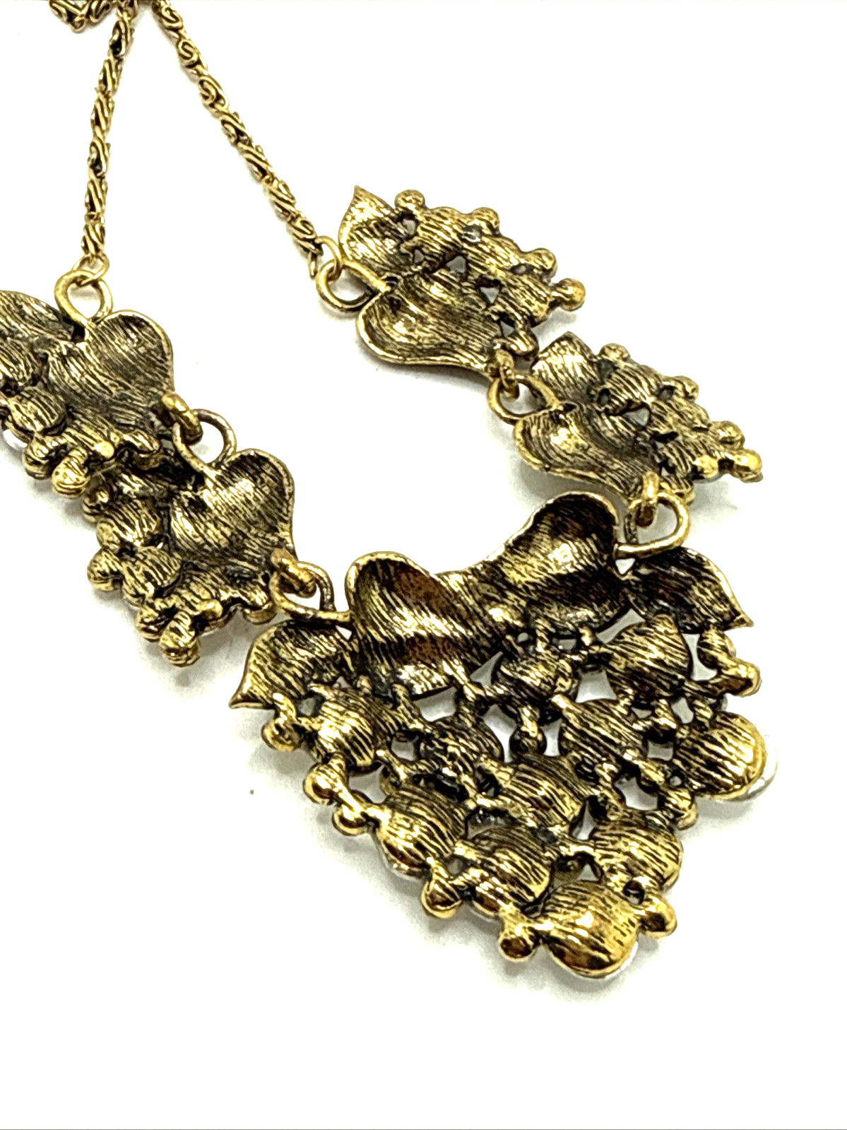 Clear Crystal Cluster Floral Bib Necklace Gold Tone Rivoli Rhinestone Statement