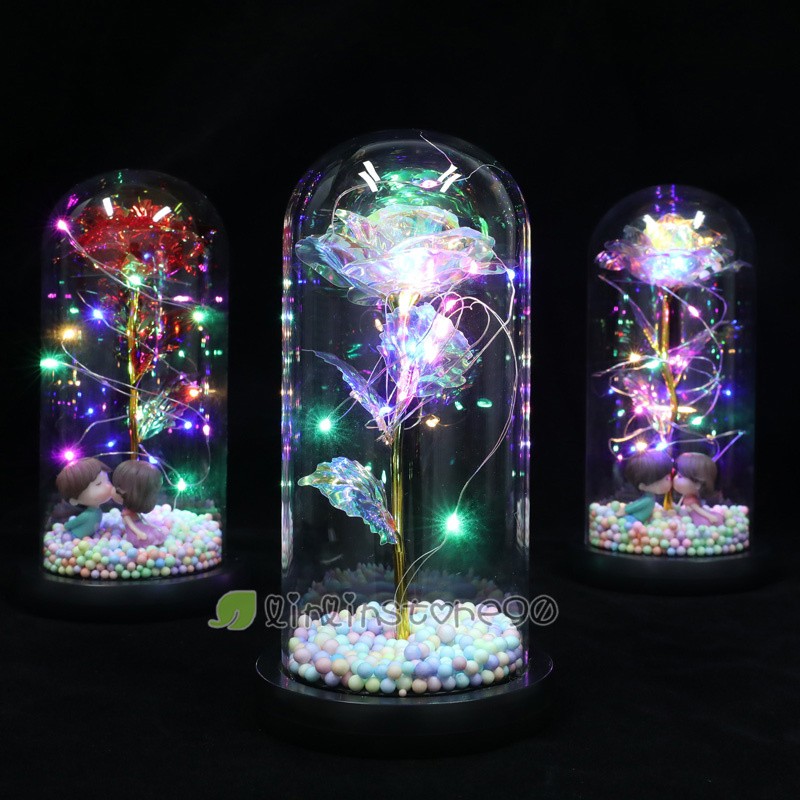 Enchanted Eternal Rose Flower In Glass Dome LED Light Valentine’s Day Gift +Box