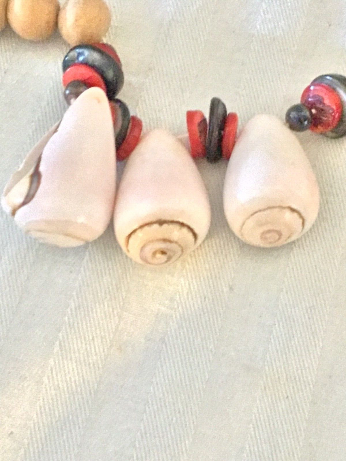 21 inch Bead Necklace With Natural Wood Beads and Shell Accents