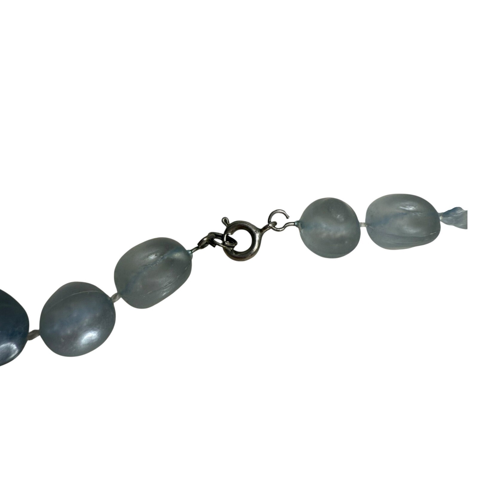 Blue Frosted Acrylic Beaded Statement Necklace Long Strand Fashion Jewelry 15 in