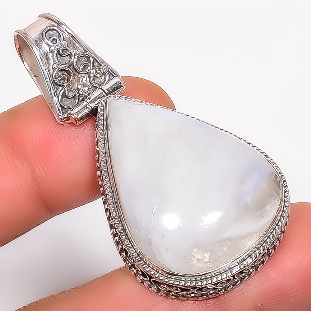 Rainbow Moonstone Gemstone 925 Sterling Silver Fine Art Pendant 1.95″ A329