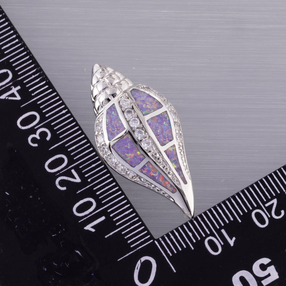 Conch Seashell Lavender Purple Fire Opal Silver Jewelry Necklace Pendant