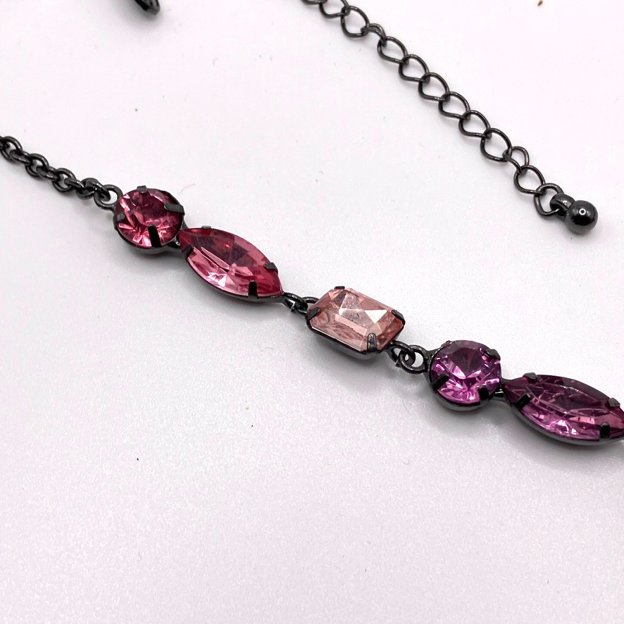 Pink Y Drop necklace black tone metal 46cm adjustable Next costume jewellery