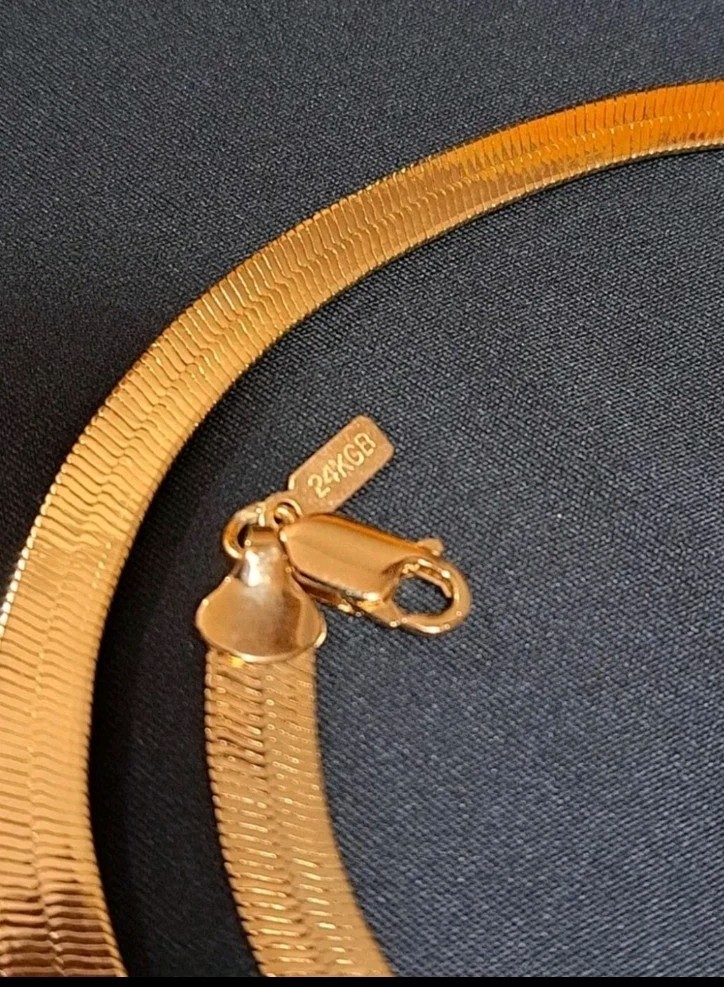 24k GOLD BONDED Herringbone Necklace Chain 30″ *MADE IN ITALY* 7mm