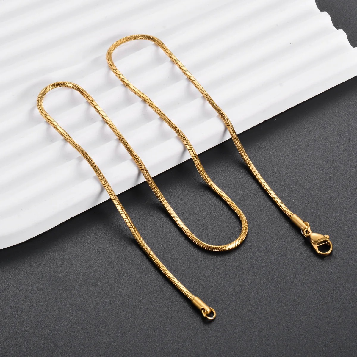 Stainless Steel Necklace 0.9-2mm Square Snake Chain Waterproof 45-55cm Jewelry
