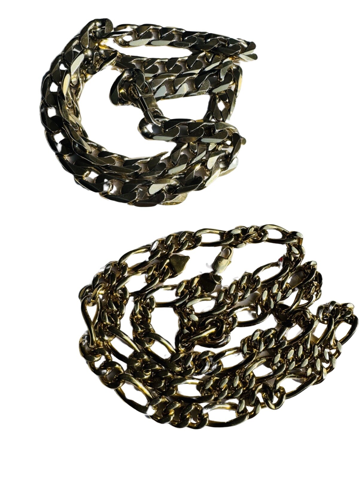 Lot Of Two (2) Stainless Steel Gold Tone Chains 29” & 22” Stamped And Weighed