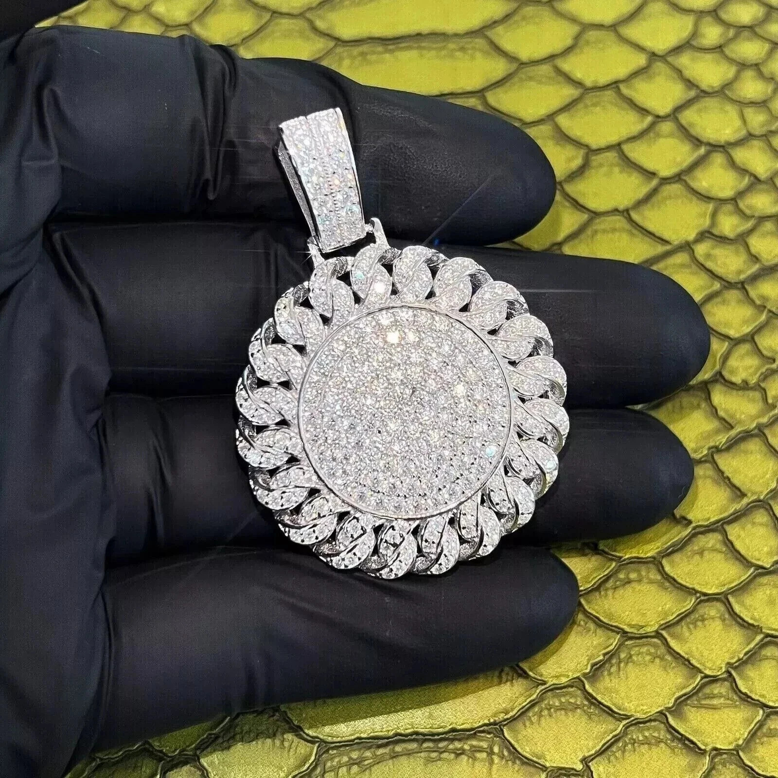 3Ct Round Cut Lab Created Diamond 925 Sterling Silver Cuban Medallion Pendant