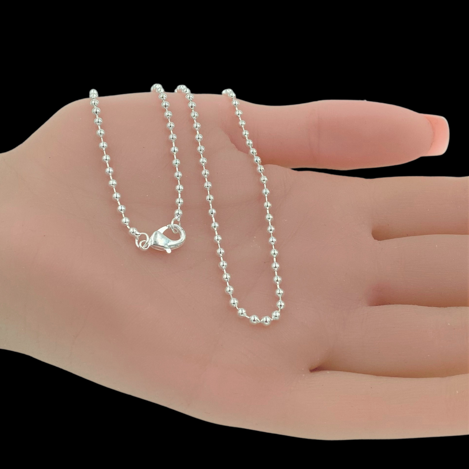 Italian 1mm Beaded Chain Necklace Sterling Silver