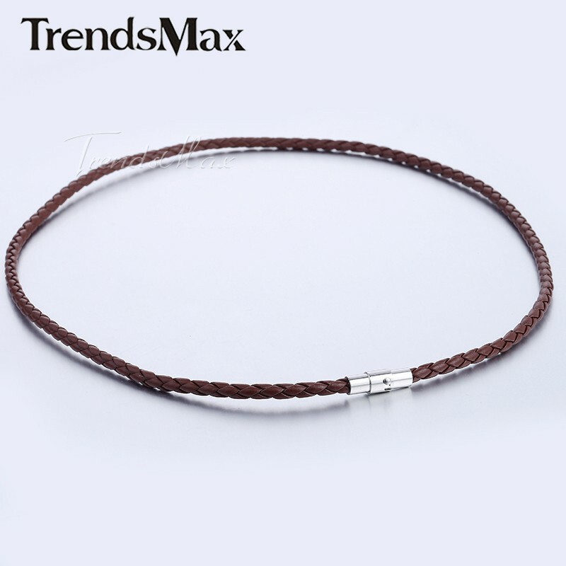 4mm 16-24″ Brown Braided Cord Rope Man-made Leather Necklace with Magnetic Clasp