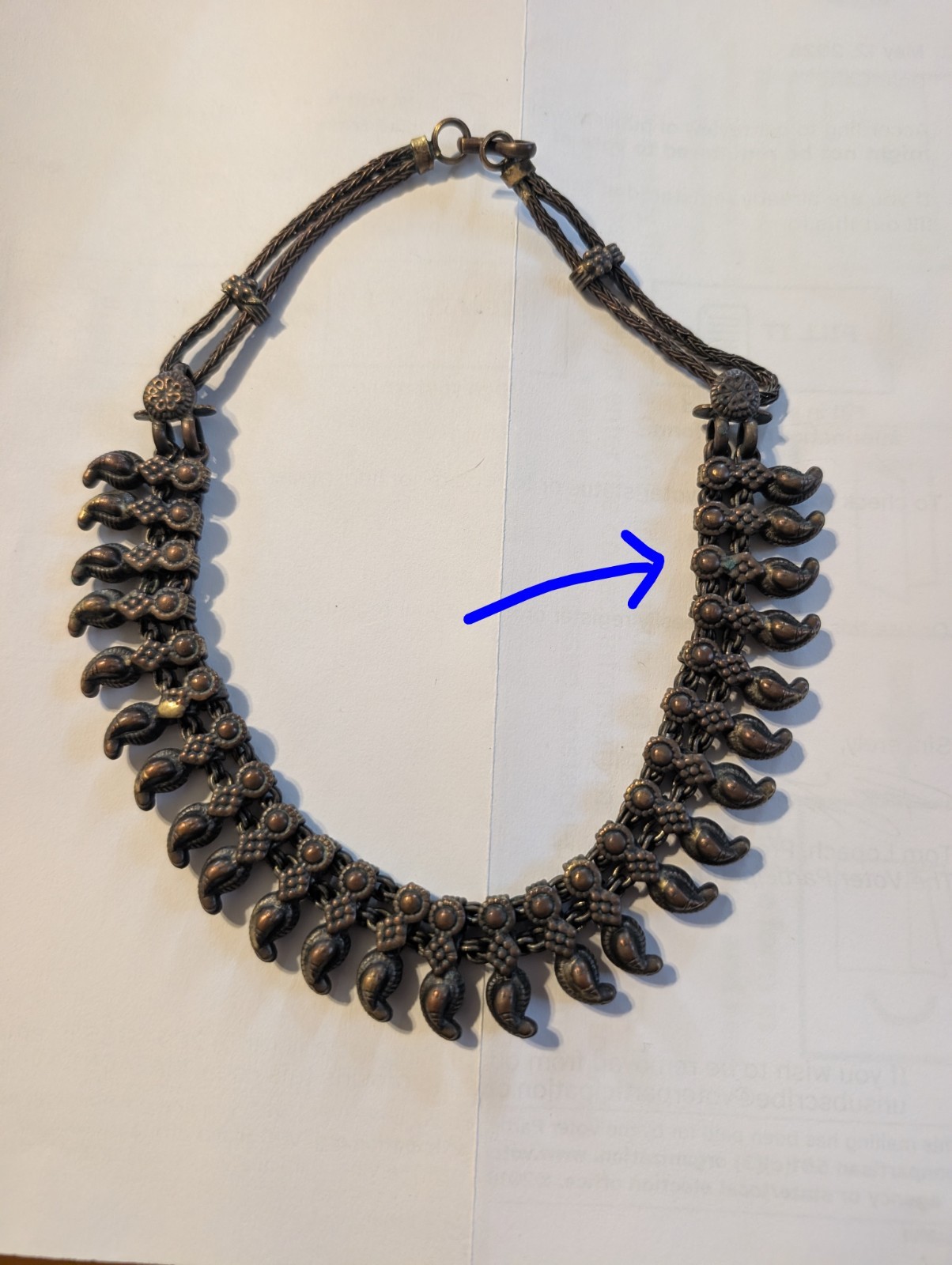 Vintage Indian Bronze Fringed Collar Necklace with Flower Detail Choker BOHO