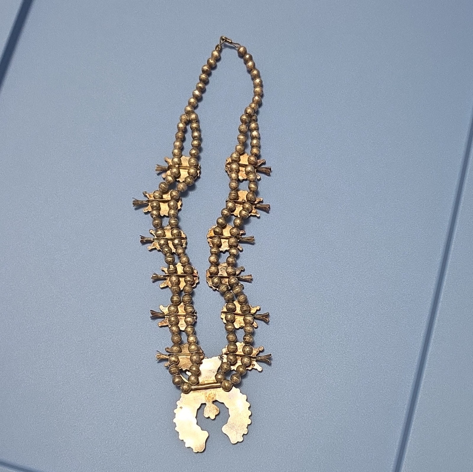 Gold Tone Turquoise Beaded Statement Necklace Crescent Pendant Western Ethnic
