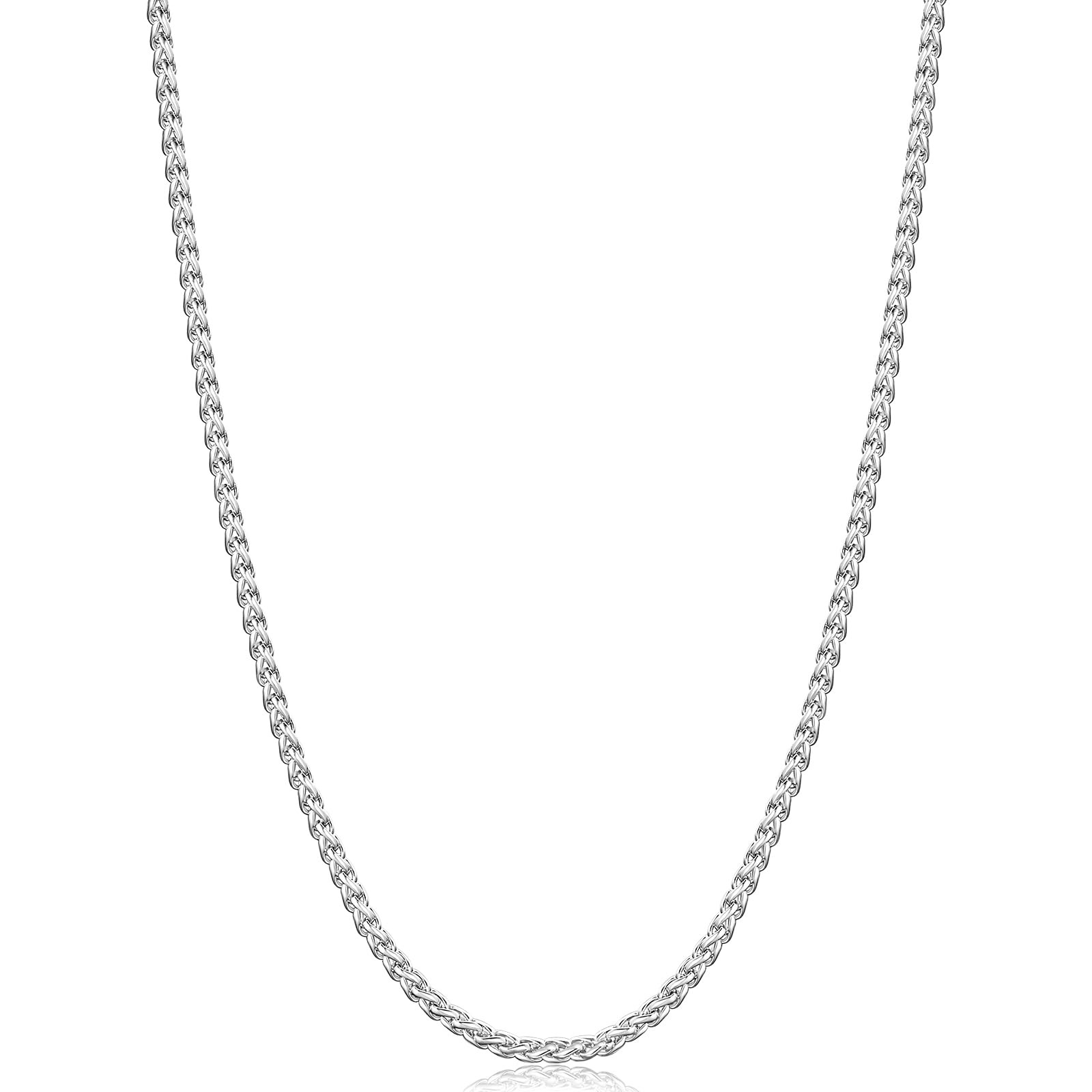 Silver Tone Wheat Chains for Men and Women, 2.5mm Stainless Steel Necklace Ch…