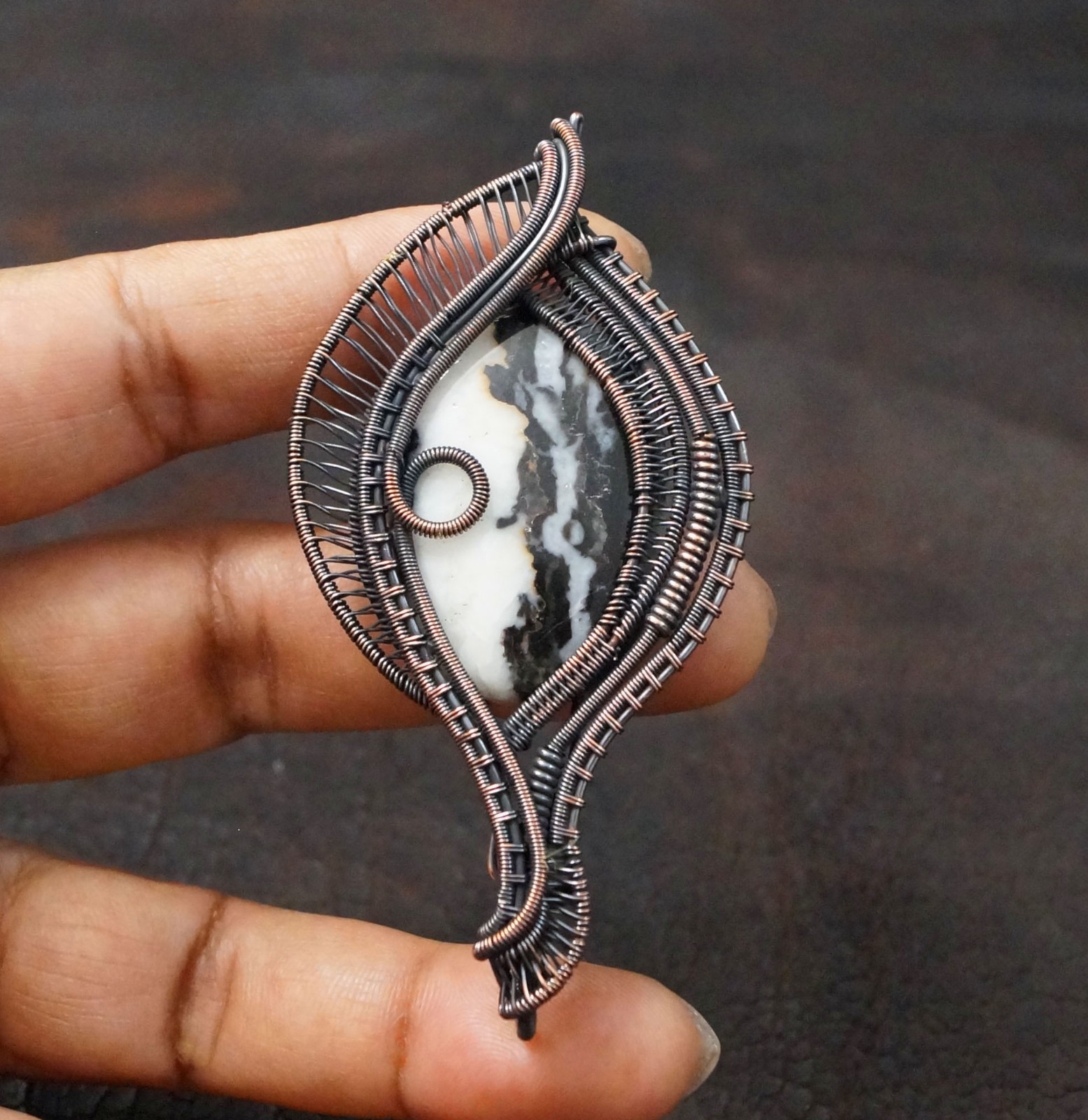 Buffalo Jasper Copper Wire Wrapped Handmade Pendant Gift Jewelry (PD-98