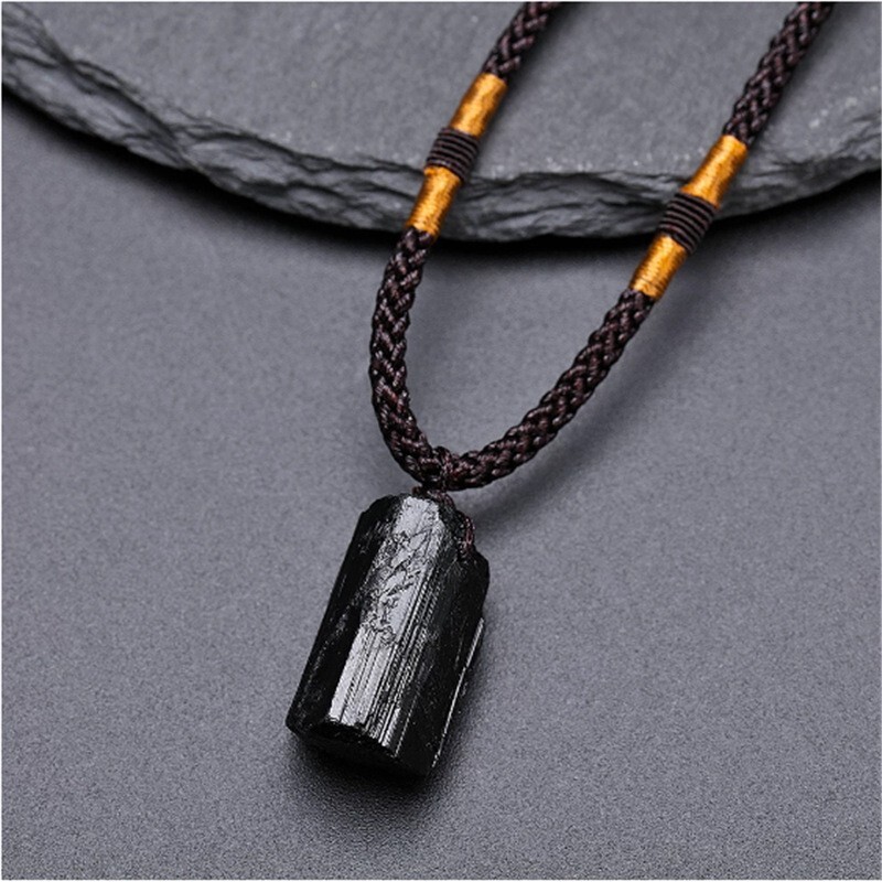 Black Tourmaline Pendant Healing Reiki Lucky Raw Crystal Men Women Necklace Gift