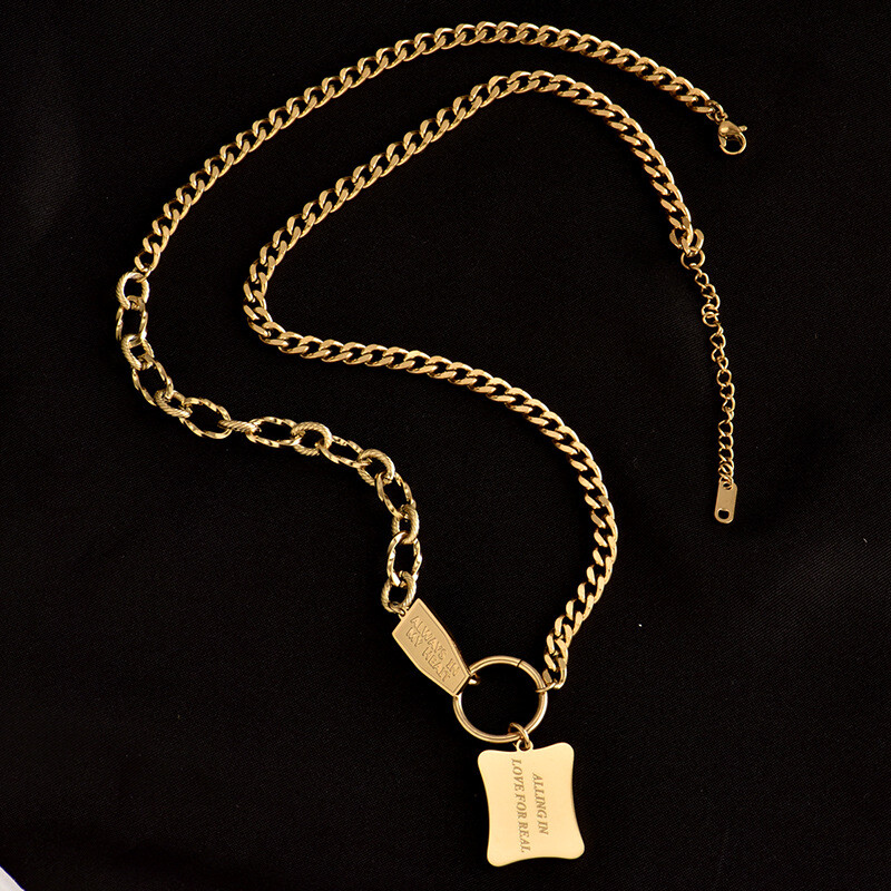 Woman 18K Gold Plated Stainless Steel Love Charm Sweater Chain Rolo Necklace