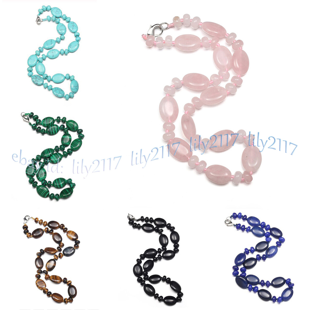 Natural 5x8mm Rondelle 13x18mm Flat Oval Gemstone Beads Necklace 14-36”