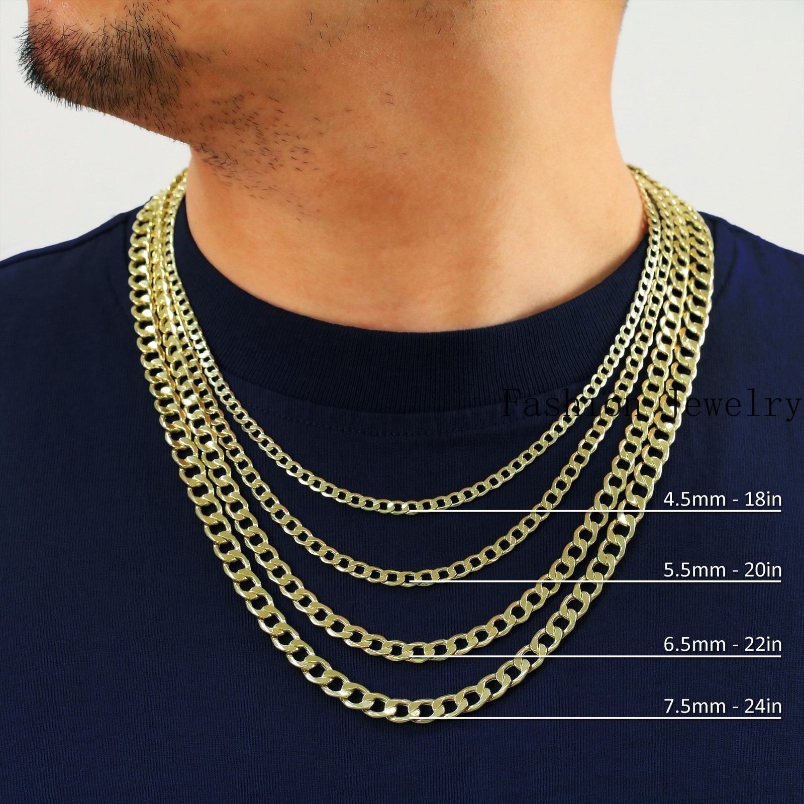 14K Yellow Gold 2mm-7.5mm Curb Cuban Chain Link Pendant Necklace Bracelet 7″-30″