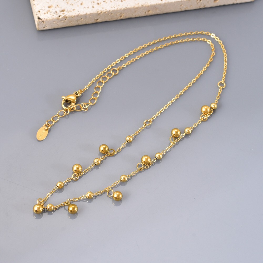 Woman 18K Gold Plated Beaded Balls Chain Necklace Anti-tarnish