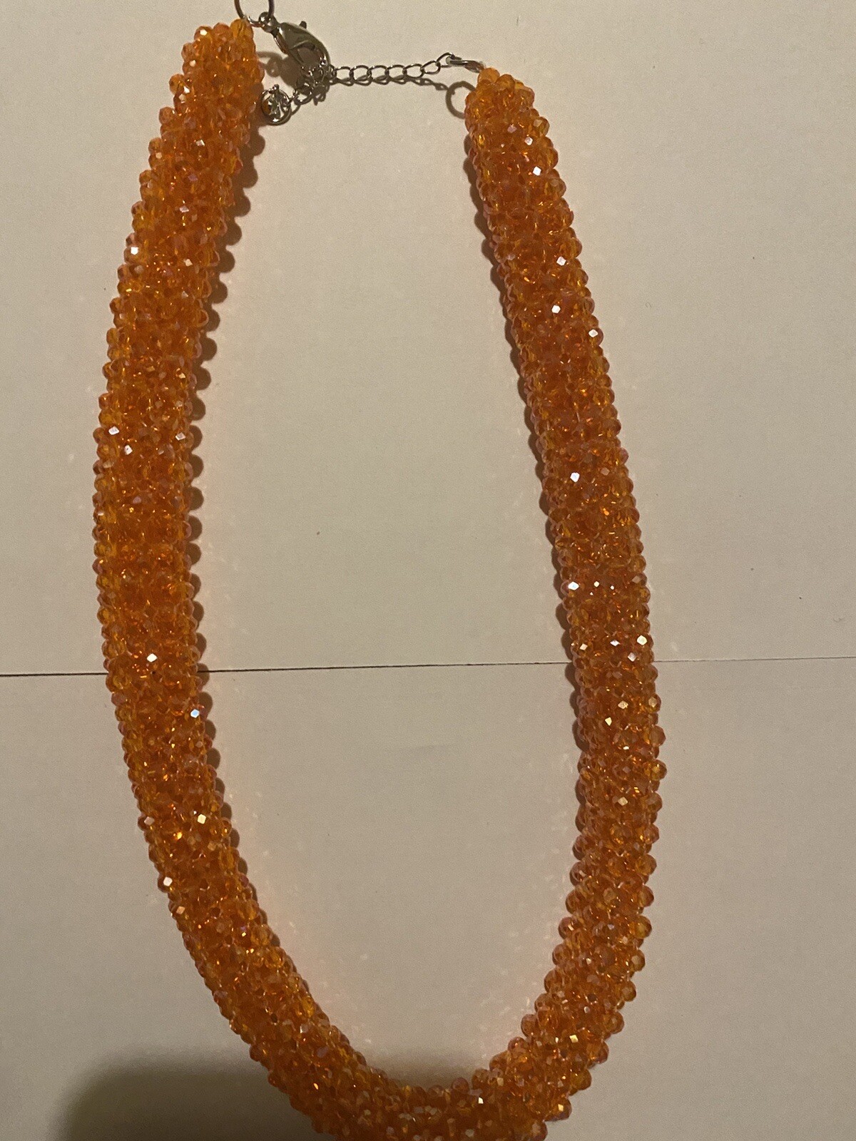 Handmade Orange Beaded Crystal Necklace with An Adjustable Necklace Hook