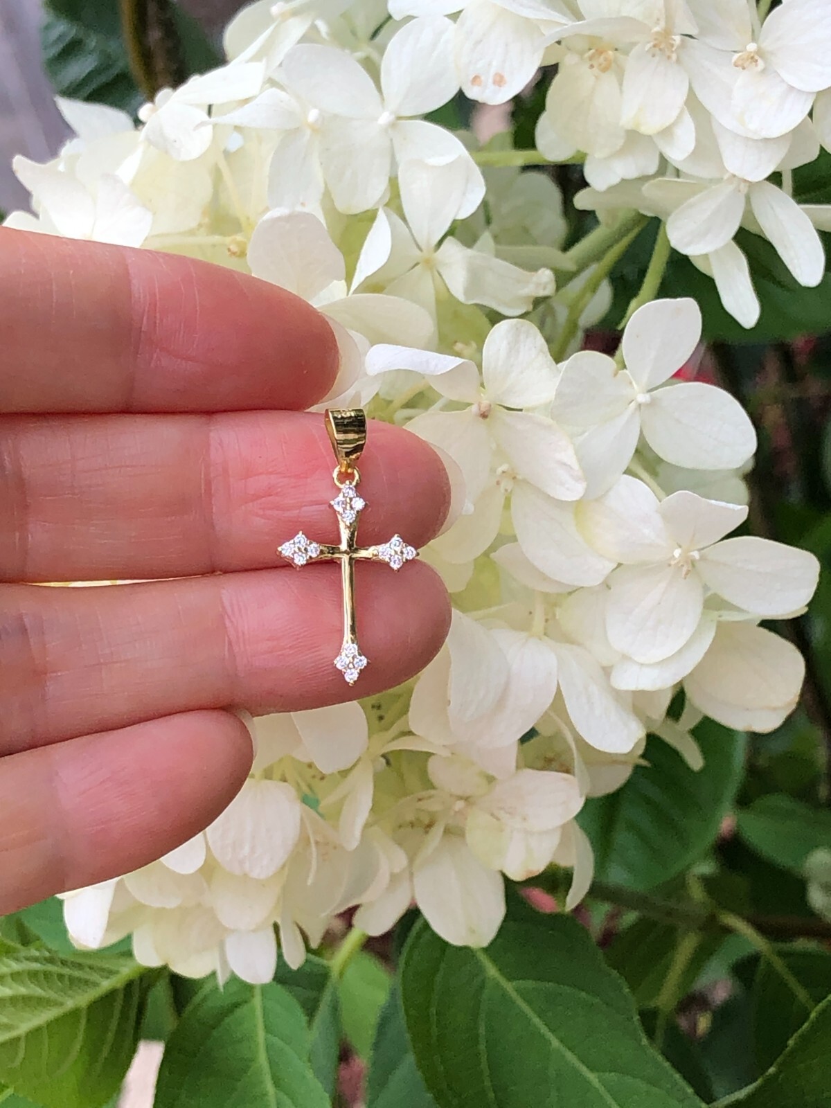 925 Sterling Silver CZ Gold Orthodox Cross Pendant Women 17mm(0.67″)/25mm Tiny