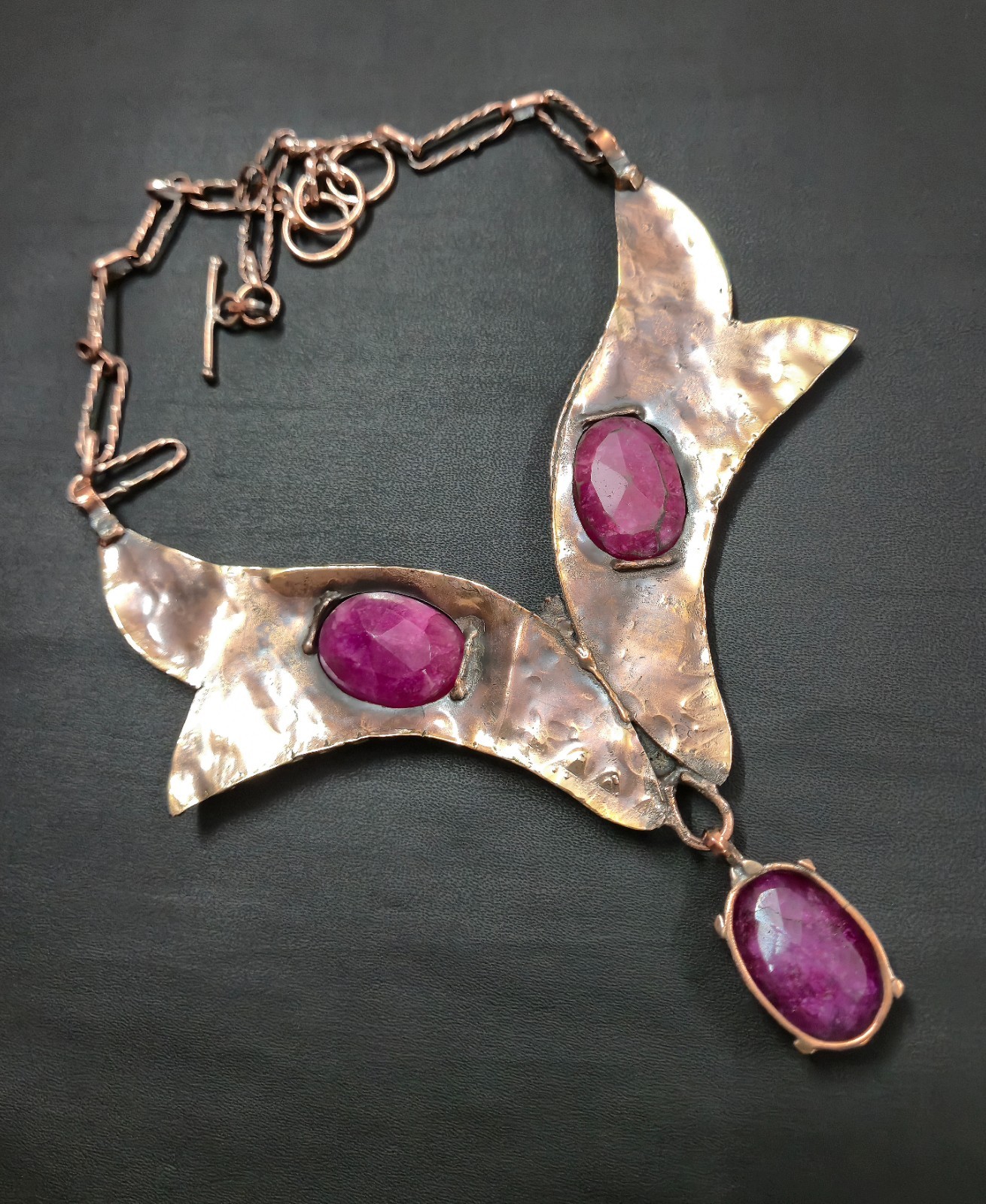 Faceted Kashmir Ruby Gemstone Copper Wire Wrapped Necklace Handmade Gift Jewelry