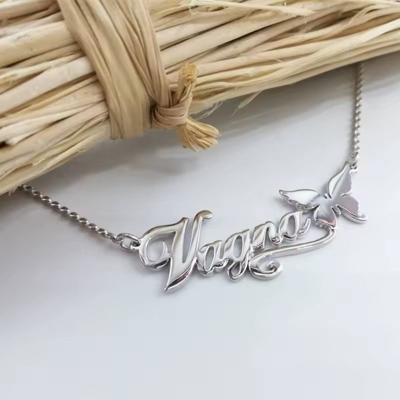 Custom Butterfly Name Necklace Pendant Link Chain Jewelry Rose Gold Silver Charm