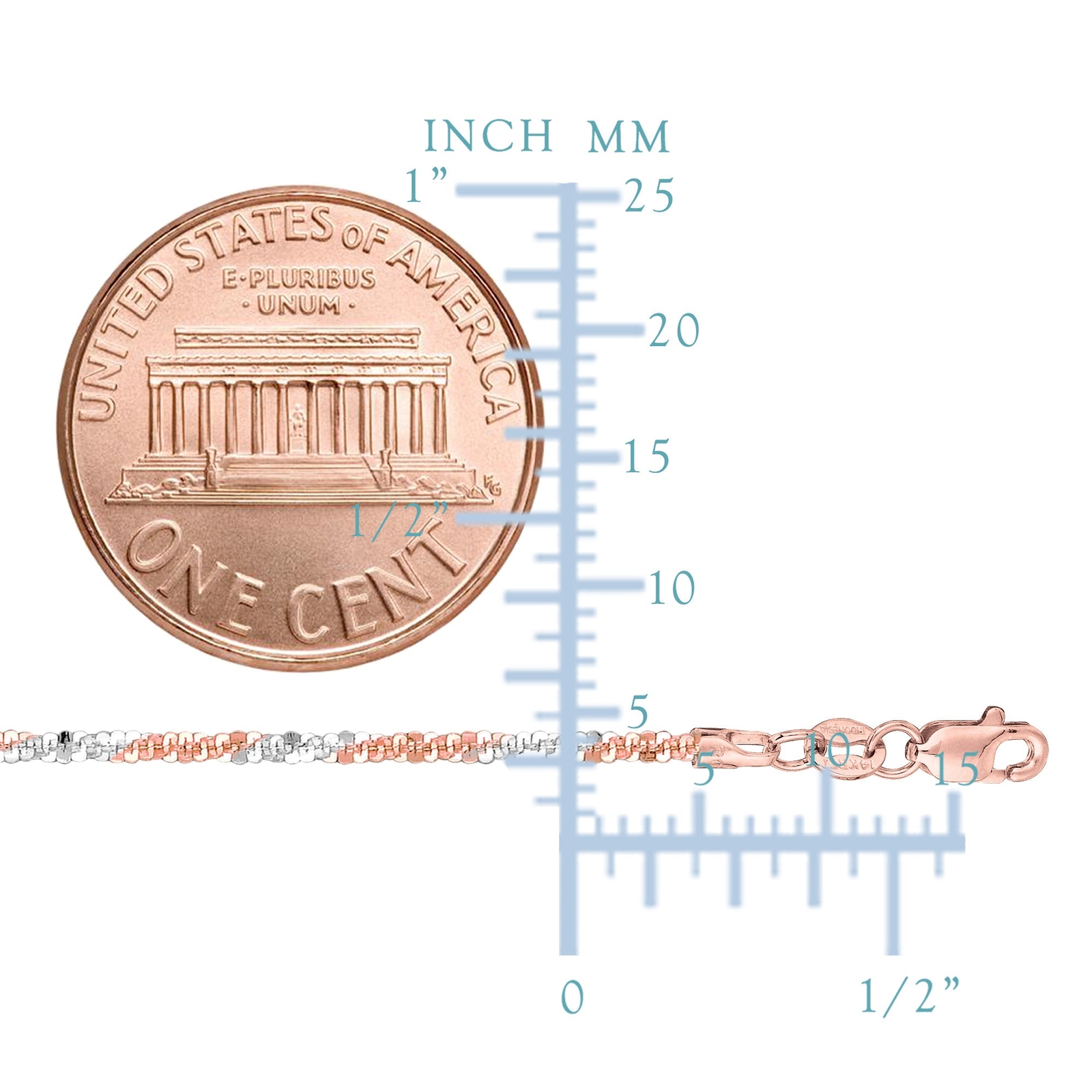 14k 2 Tone Rose And White Gold Sparkle Chain Necklace, 1.5mm, 18″