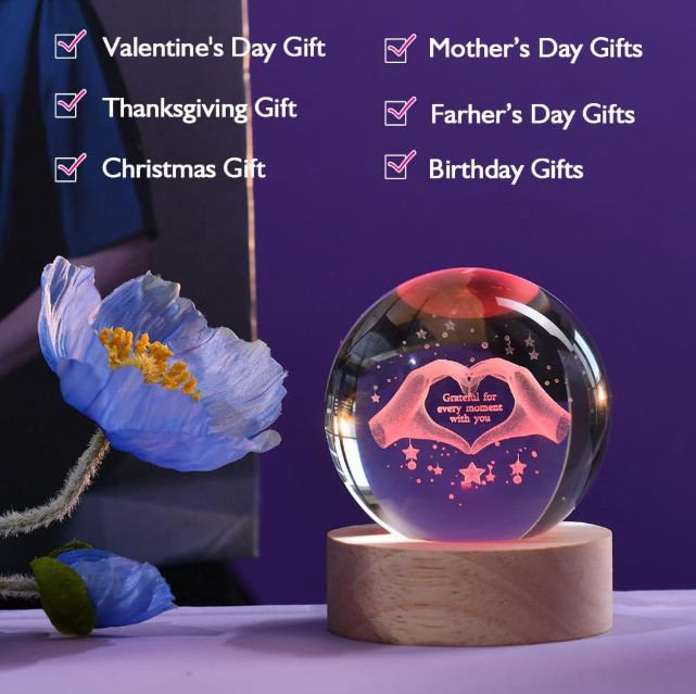 Valentine’s Day Crystal Heart LED Light Gift Romantic Love Keepsake for Her…..