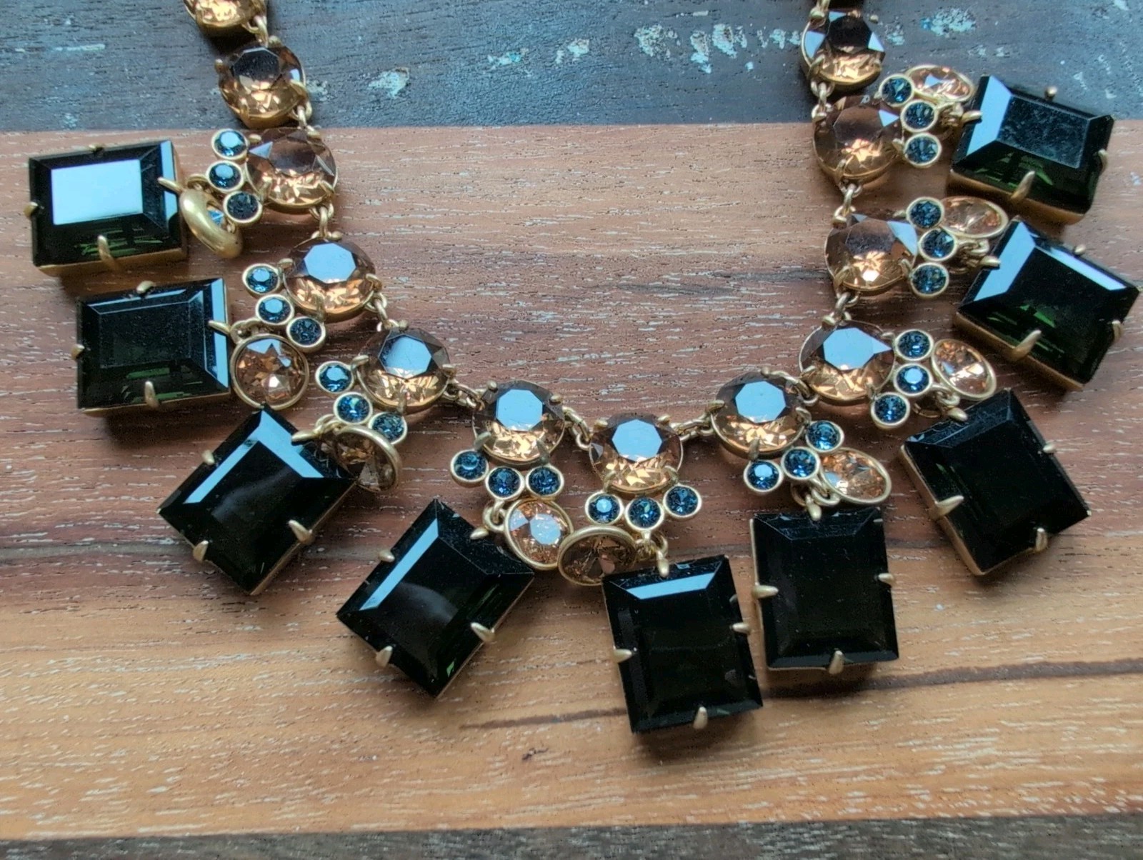 J CREW BLUE EMERALD GREEN TOPAZ STATEMENT NECKLACE