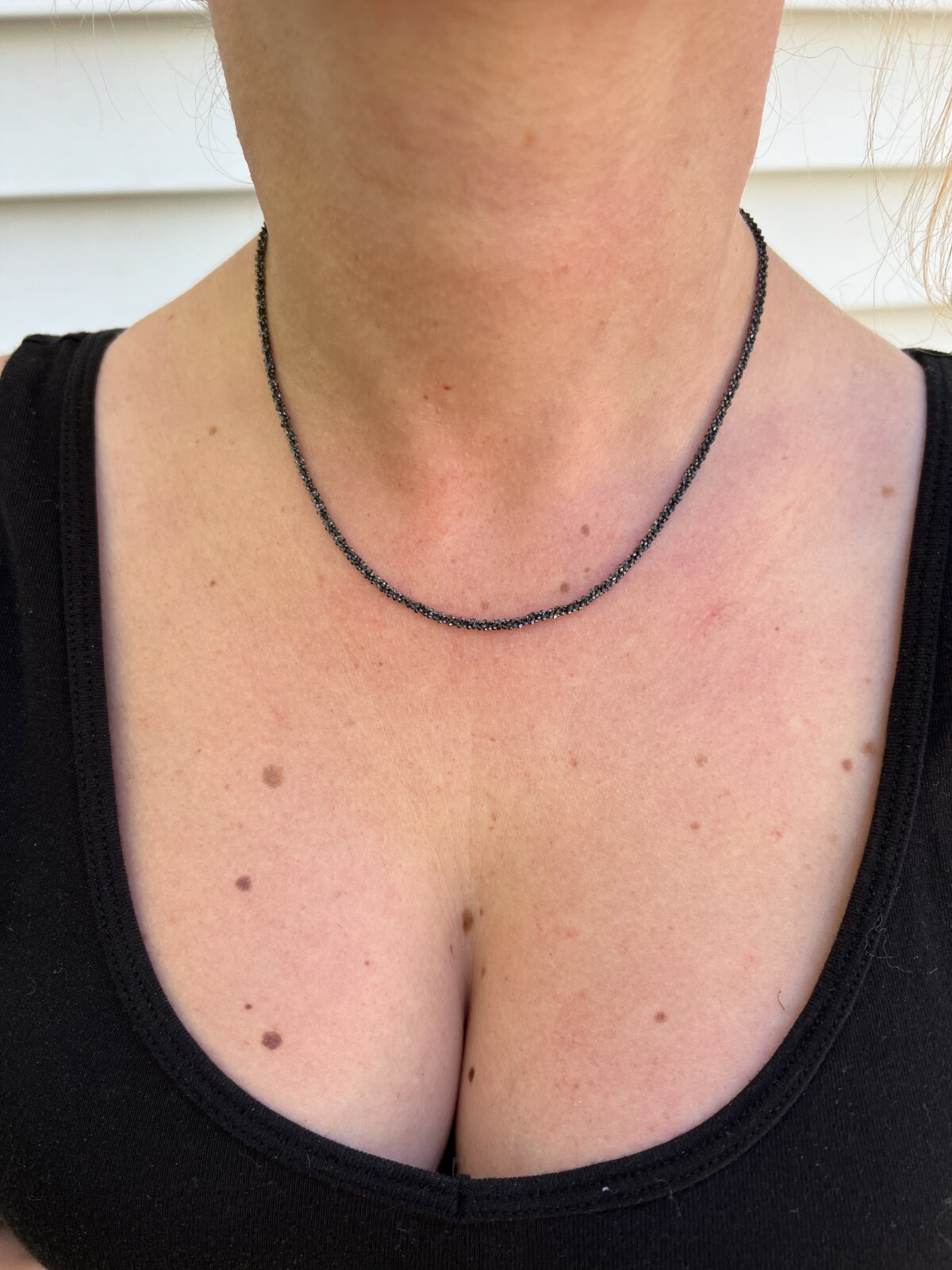 Black Rhodium Real 925 Silver Twisted Rock Sparkle Rope Chain Necklace 14-24″