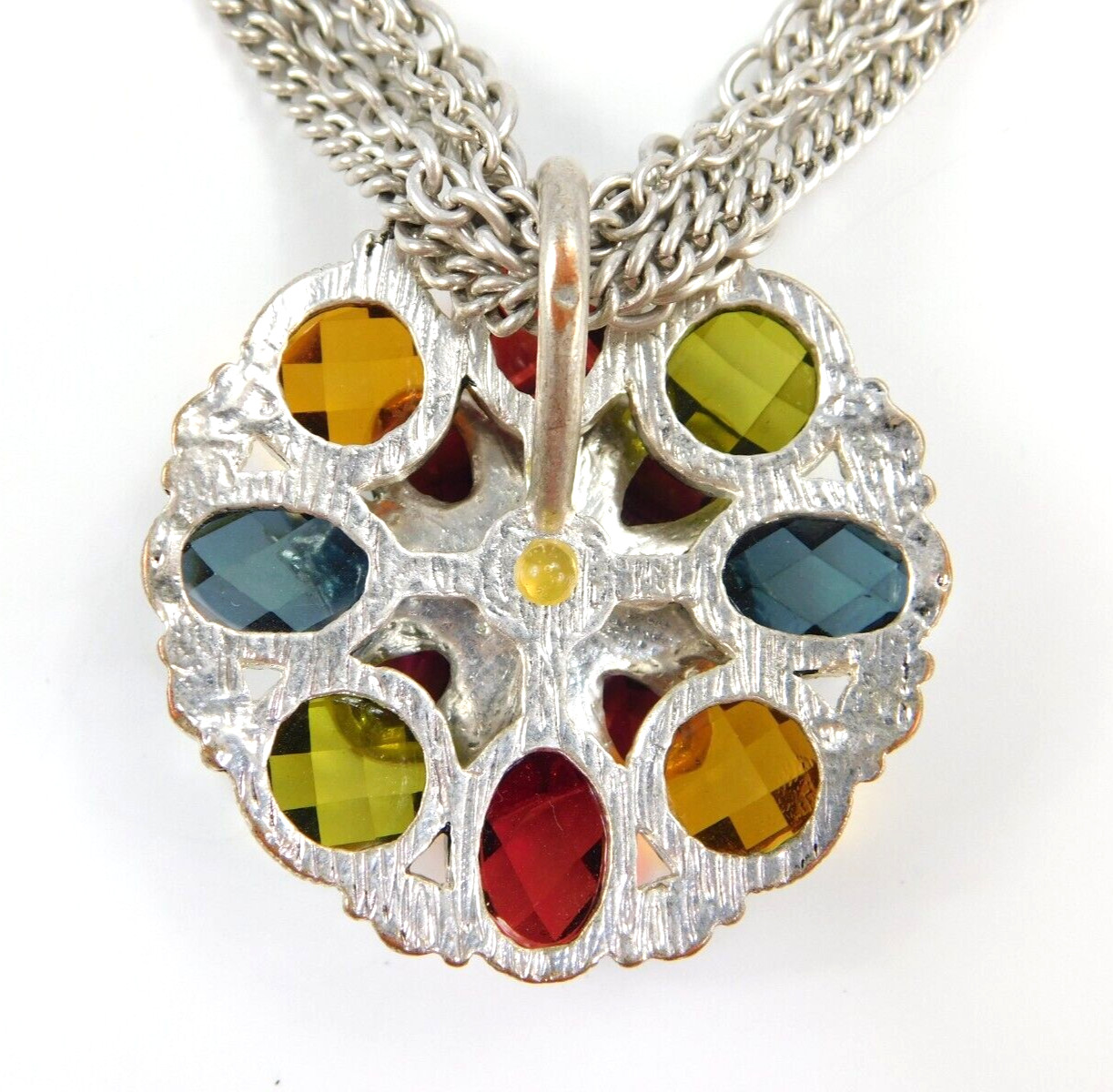 Multi Chain Faceted Acrylic Rhinestone Flower Pendant Necklace 17″