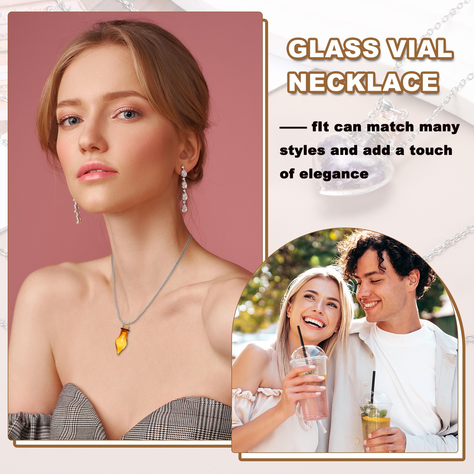 25mm Vial Necklace with Cork Stoppers Black Velvet Bag Star Shaped Clear