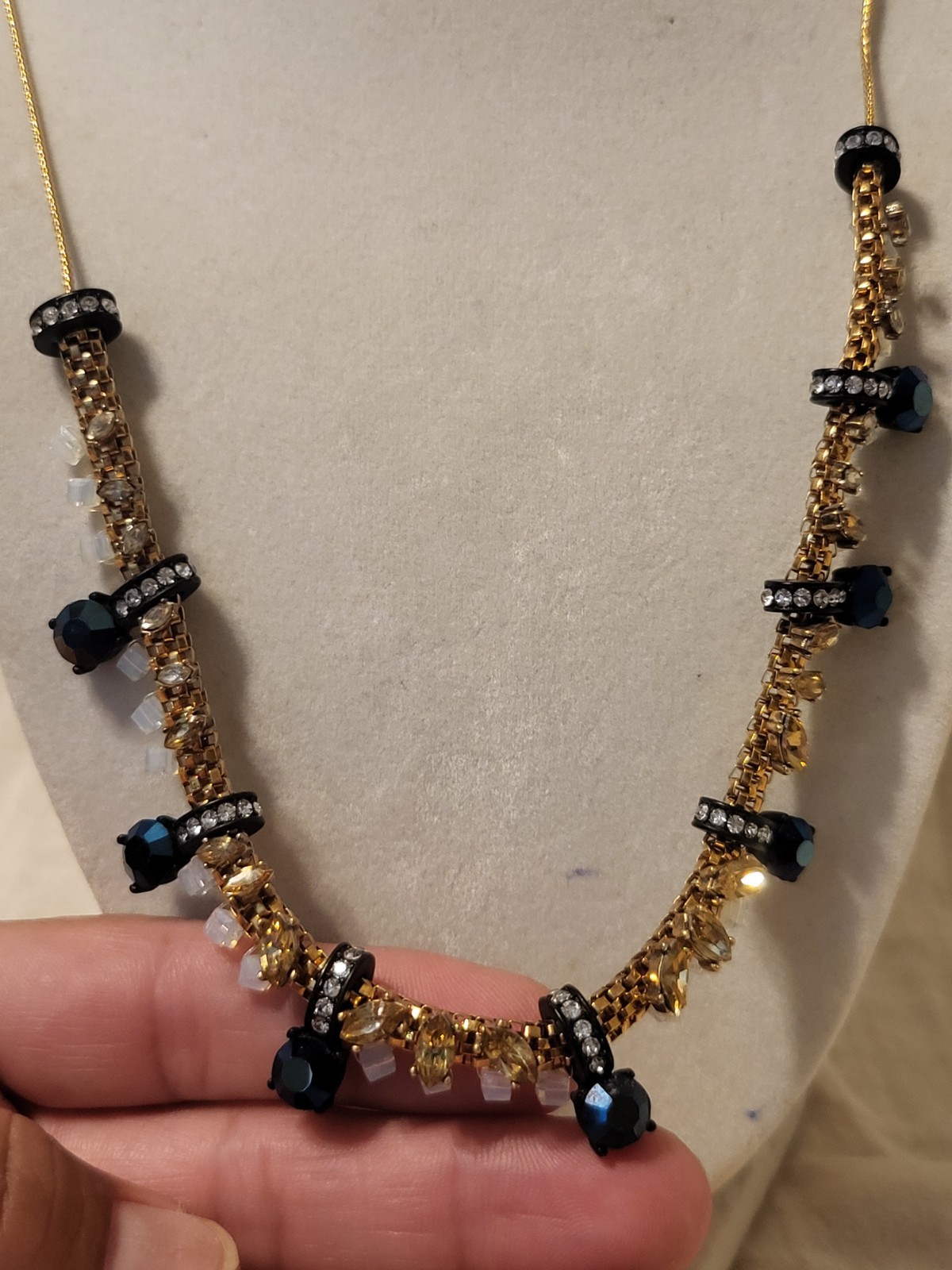Gold Tone J.Crew Statement Necklace Black Accents Lobster