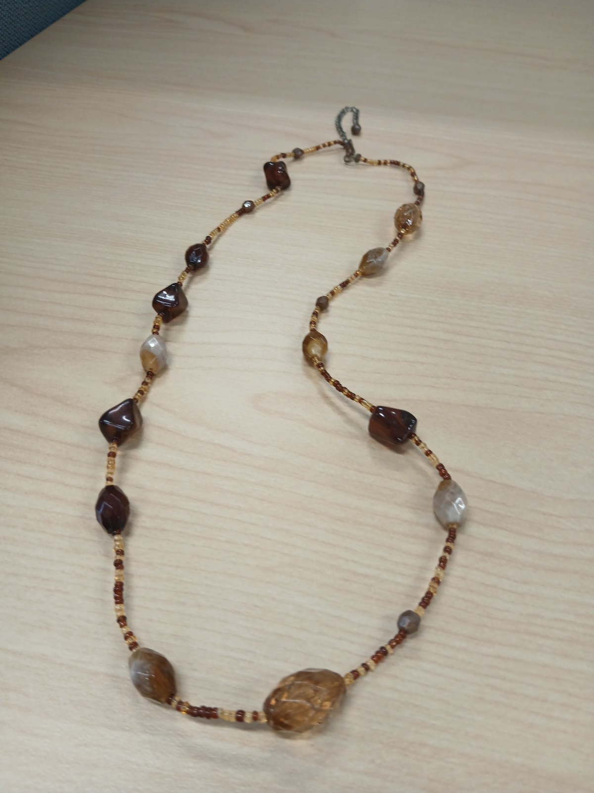 Brown Beaded Necklace Ball/Bead Chain Lobster Clasp Adjustable
