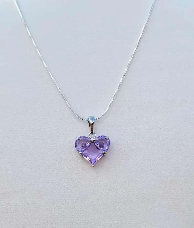 Sterling Silver Alexandrite Crystal Heart Pendant Necklace, June Birthstone