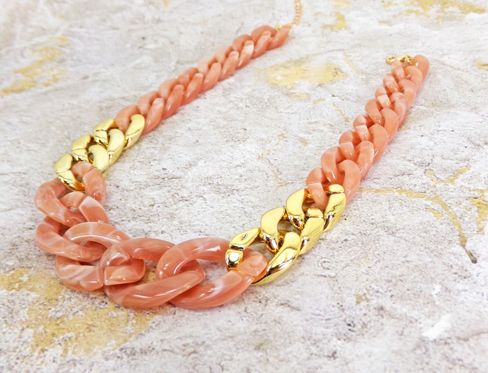 Pink and Gold Link Necklace with with large pink links and shiny gold links New