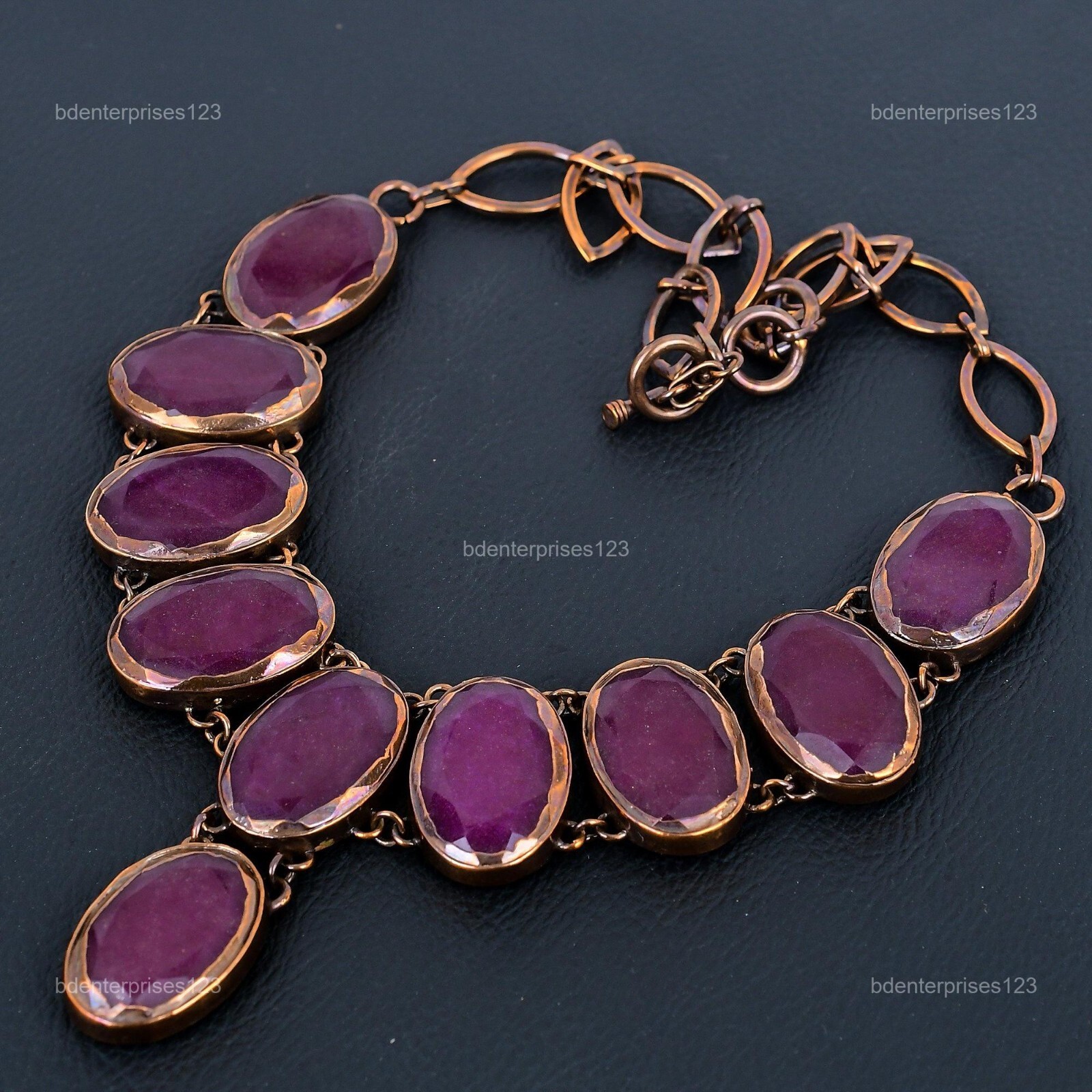 Kashmir Rubi Gemstone Electroformed Artisan Mother Chain Necklace Jewelry Copper