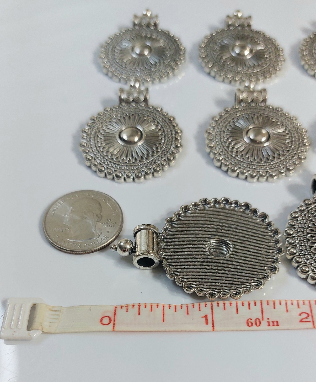 Boho Silver Tone Round Pendant Charms – Set of 8