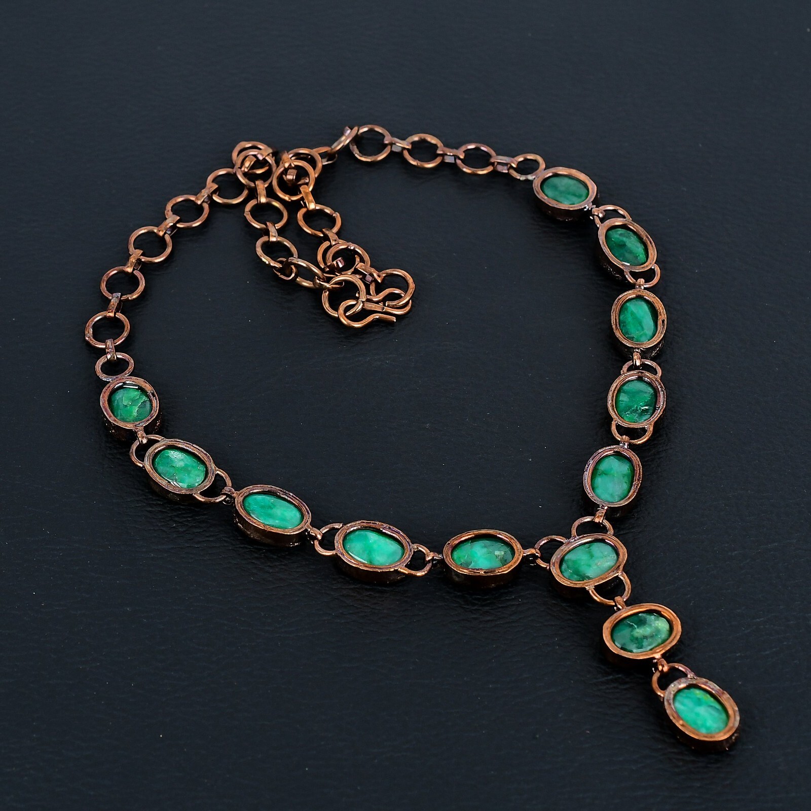 Emerald Handmade Gemstones Copper Electroformed Oval Shape Necklace Jewelry