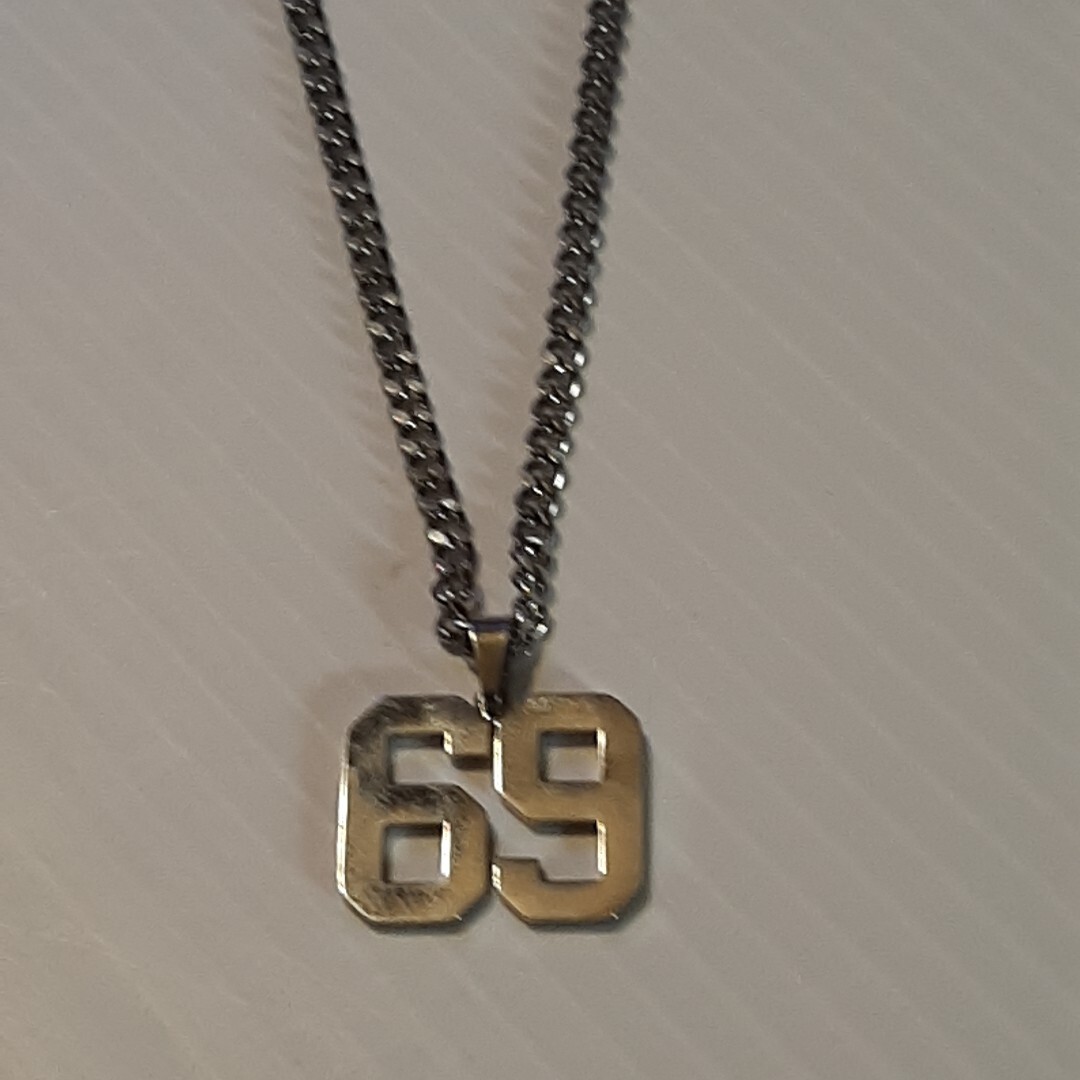 #69 BASEBALL FOOTBALL NUMBER Pendant Charm / 20″-24″ STAINLESS CHAIN NECKLACE