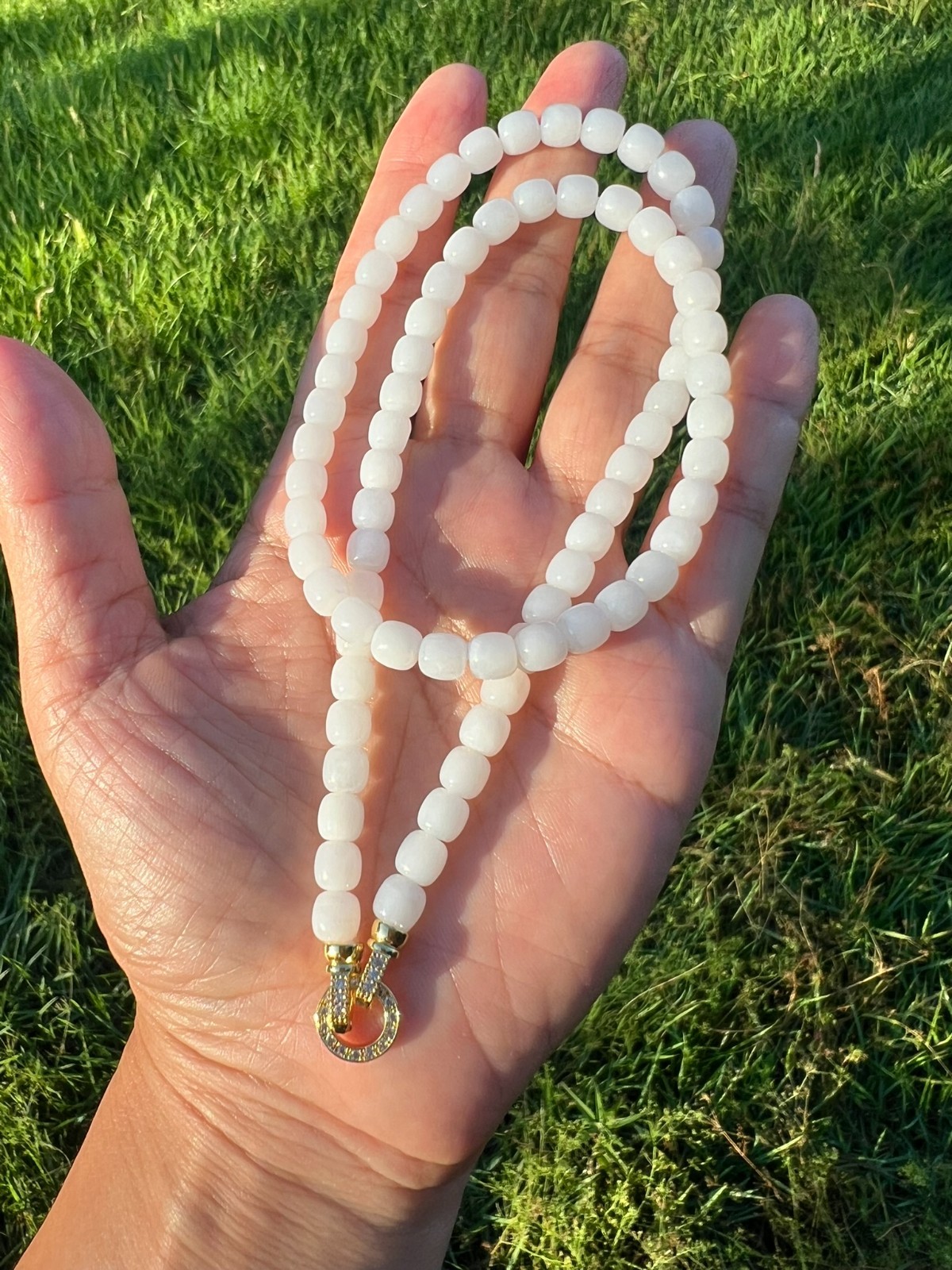 Beautiful Genuine White Nephrite Jade 6×5.8mm Beaded 18″ Necklace H386 n4
