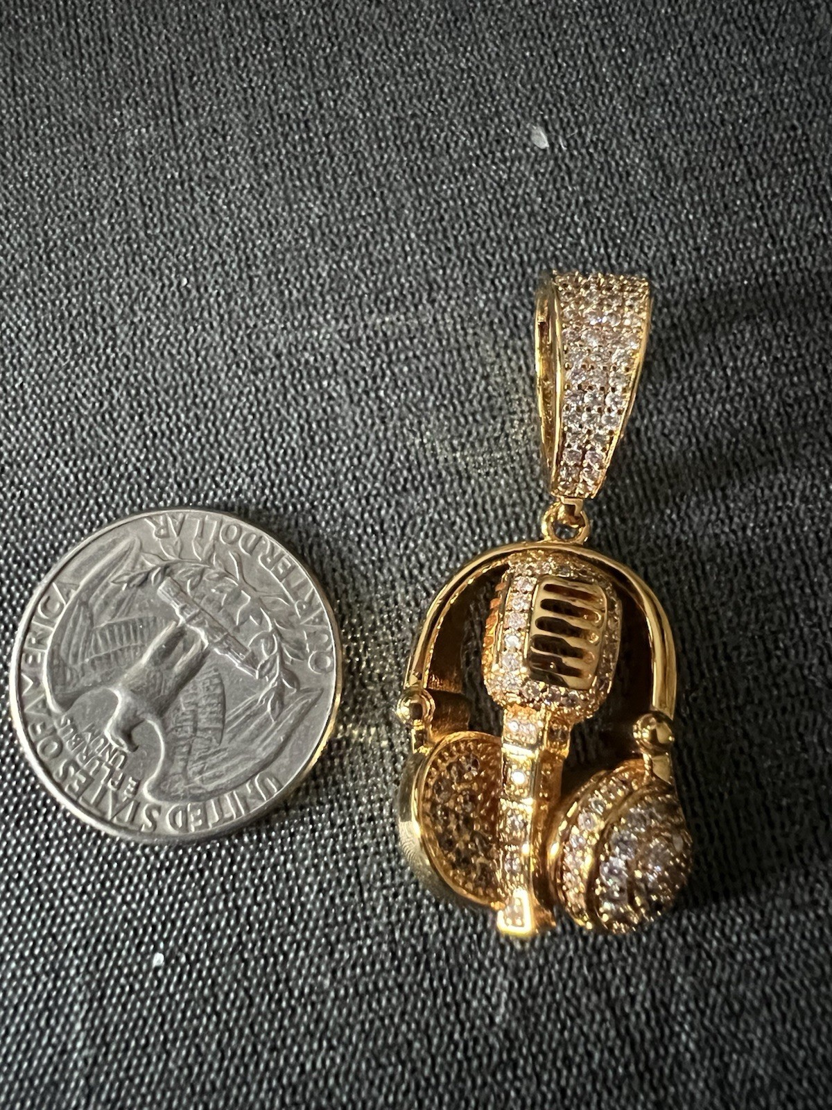 Gold 14k plated over stainless steel with 5A CZ iced out Headphones Mic Pendant