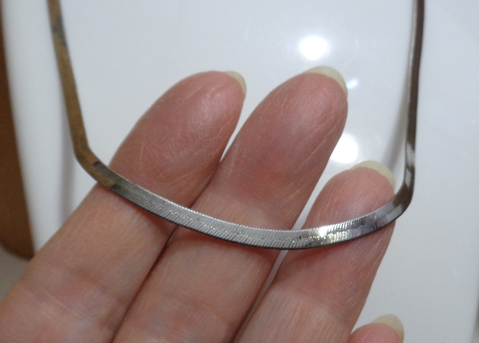 16 inches Rhodium Finish Silver Toned Flexible Herringbone 1/8 inch Necklace New