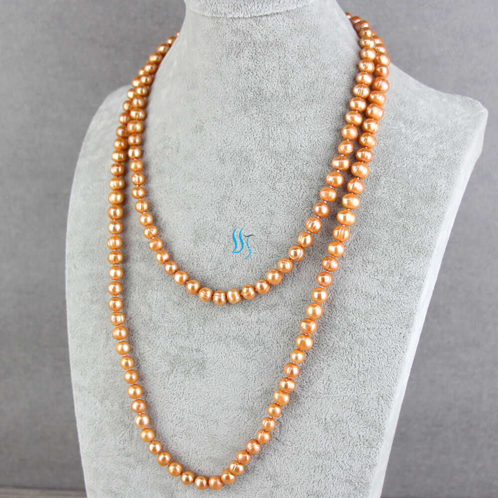 47″ 7-9mm Orange Freshwater Pearl Necklace Strand Jewelry