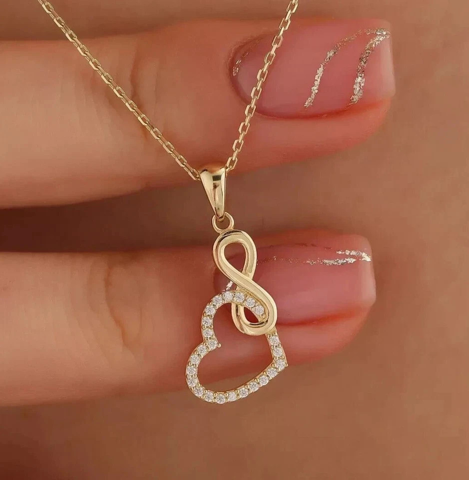 Round Cut Simulated Diamond Pretty Infinity Heart Pendant 14k Yellow Gold Plated