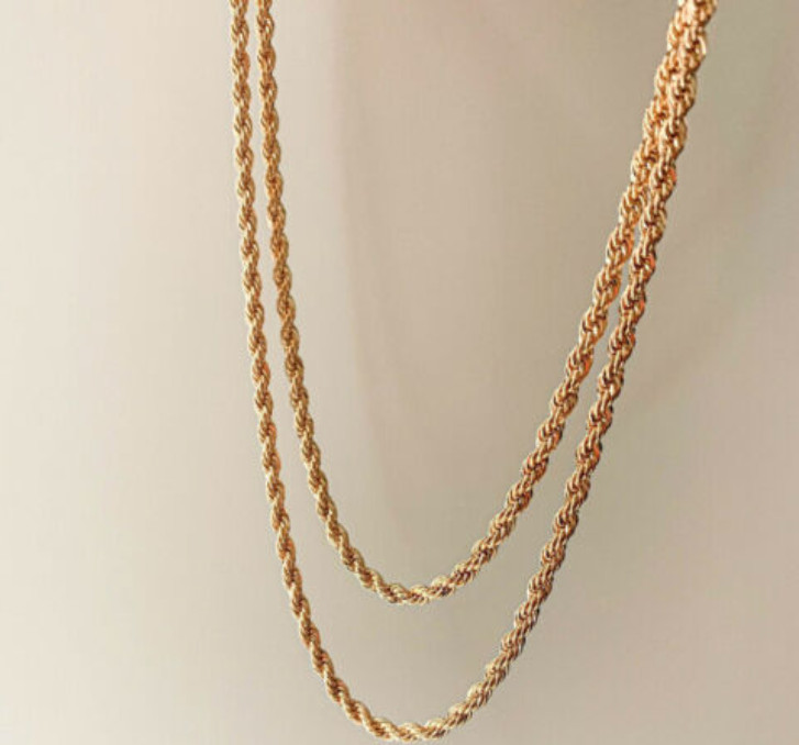 Stainless Steel Twisted Rope Chain Gold Plated Necklace Men Women