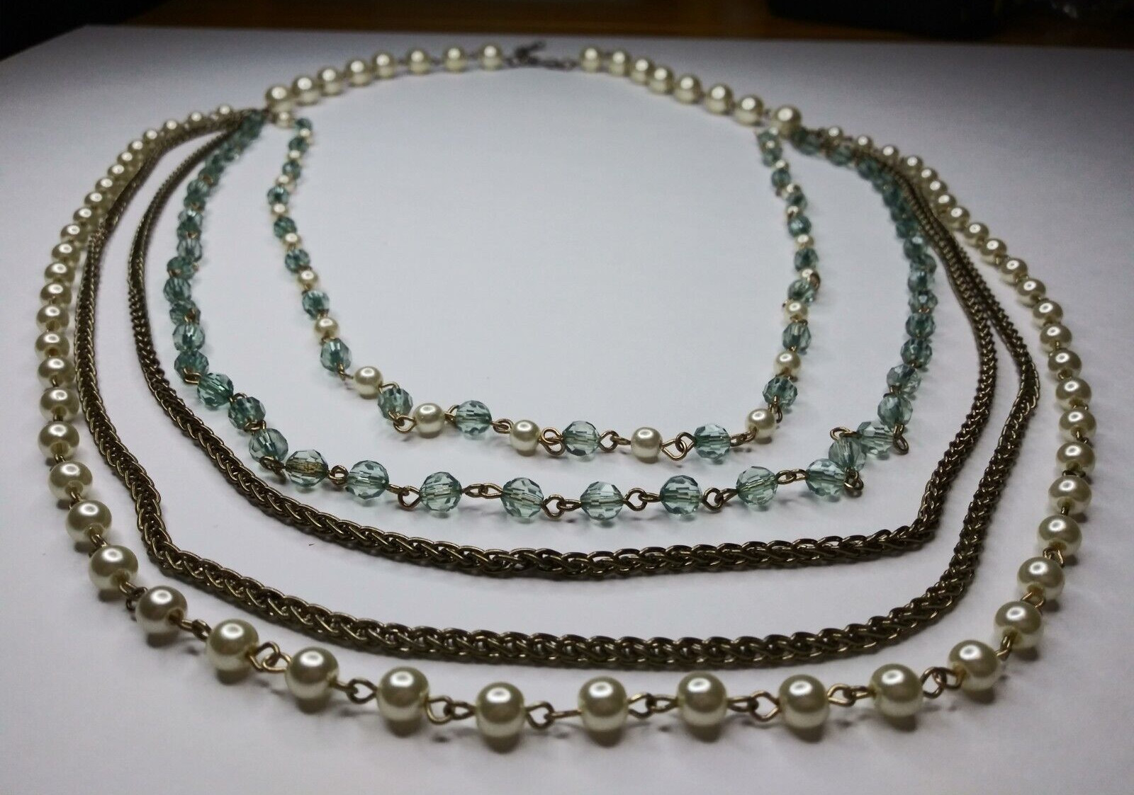 Faux Pearl Necklace with 5 Strands Fashion Costume Jewelry